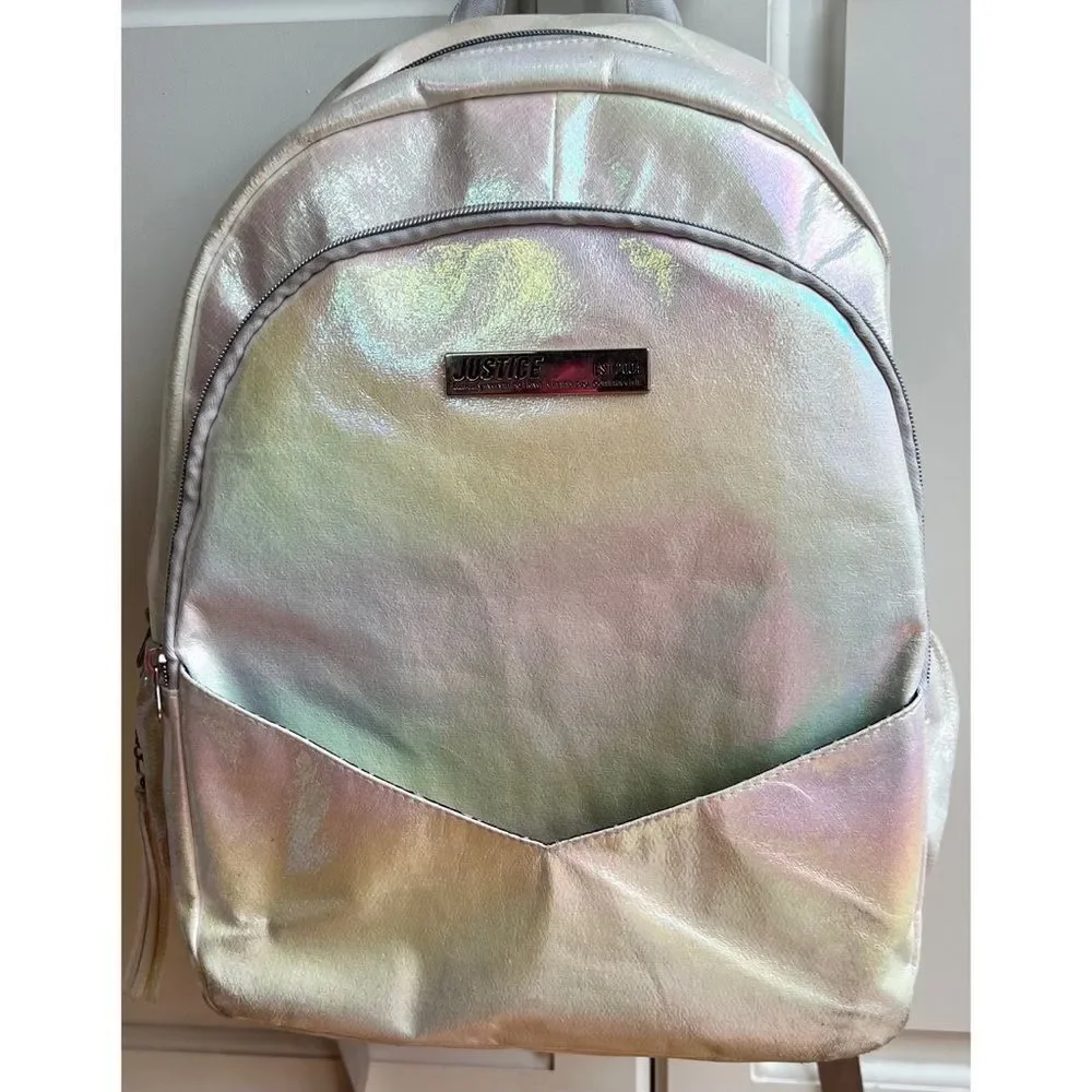 Justice Back to School Back Pack White Shiny “Make Today Awesome” Book Bag